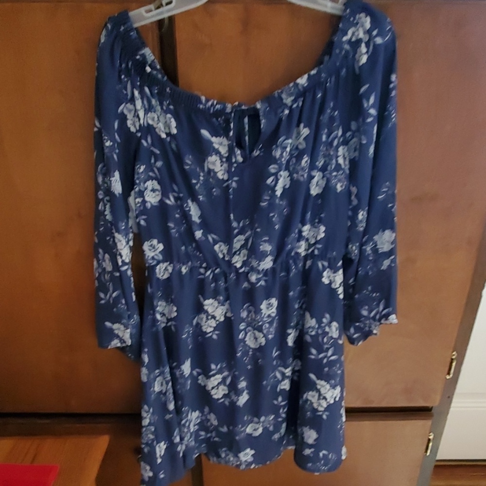 Blue and ivory flowered dress size medium